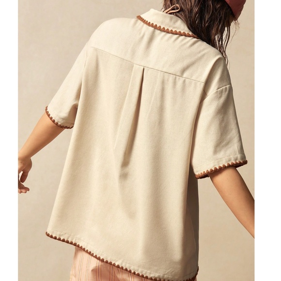 Solid Line Leopard Print Button Down Loose fit Top - Picture 5 of 5